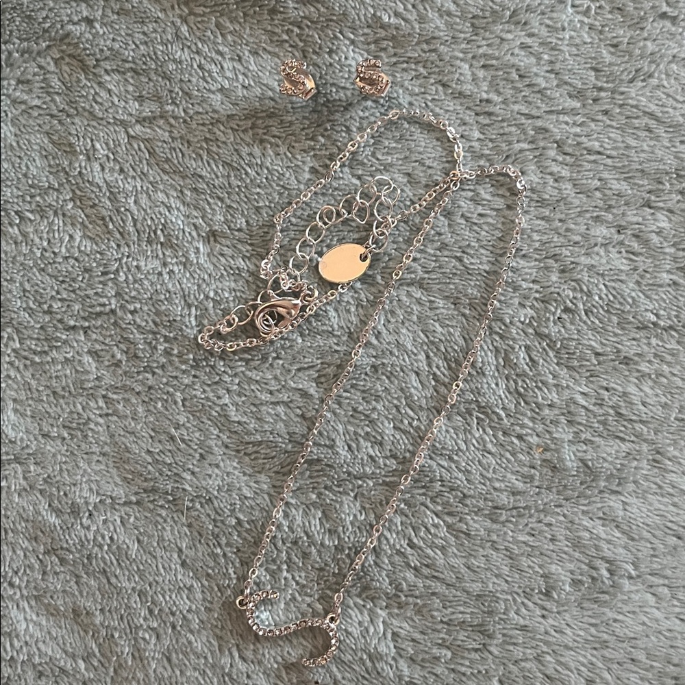 “S” initial Silver necklace and earrings Jewelry Set